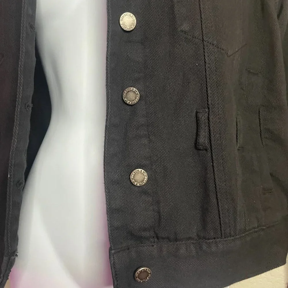 disturbia black wash denim jacket with double front pockets - Picture 3 of 3